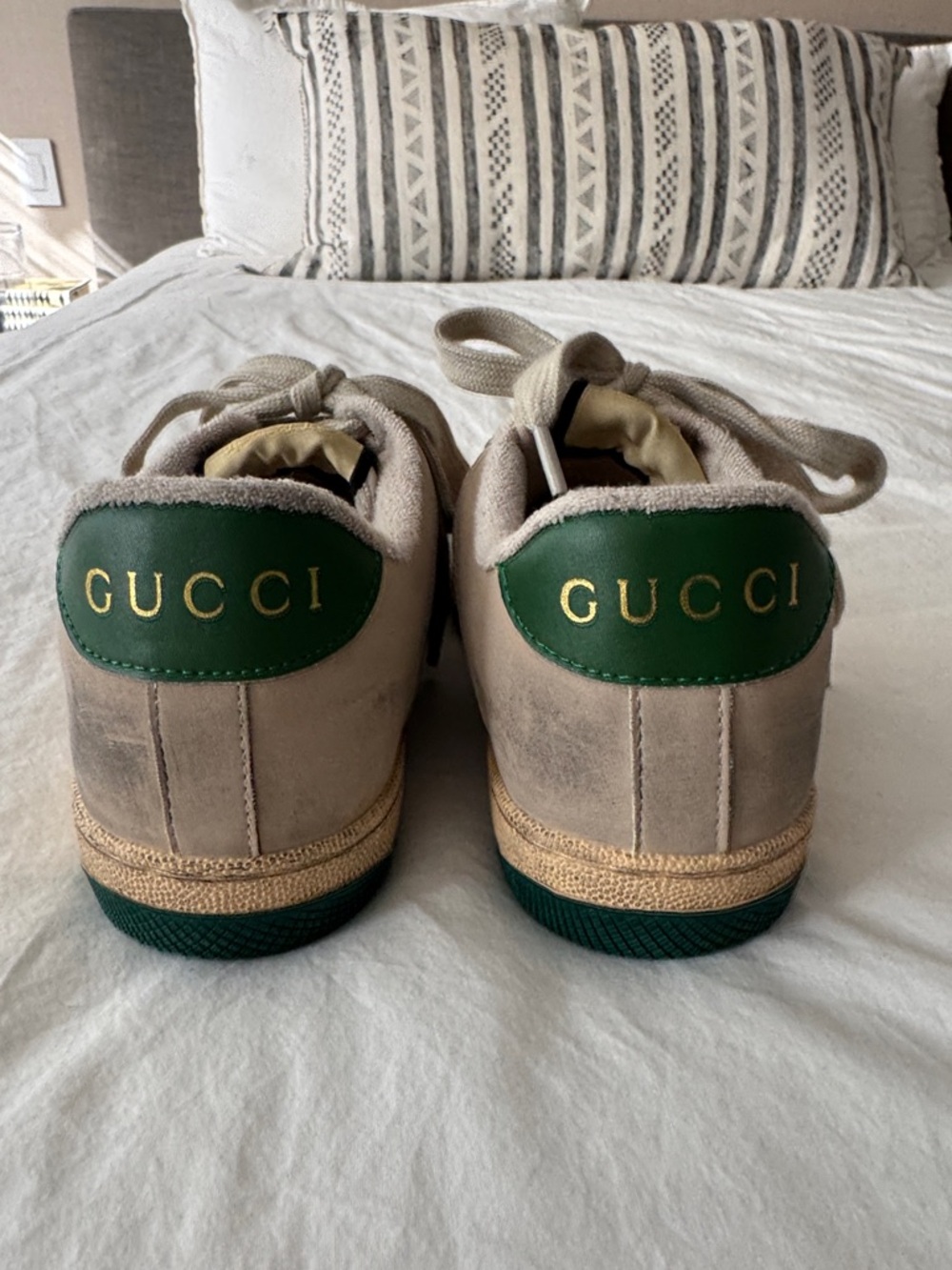 Gucci Beige & Green Low-Top Monogram “Dirty” Sneakers - Picture 3 of 6